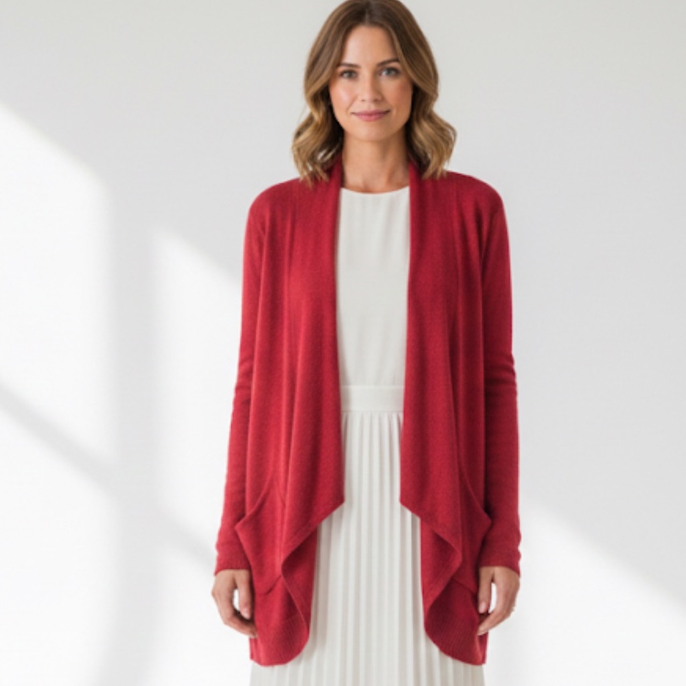 NEW Eileen Fisher cascade linen cardigan Dark Pink radish Cardigan Sweater XL